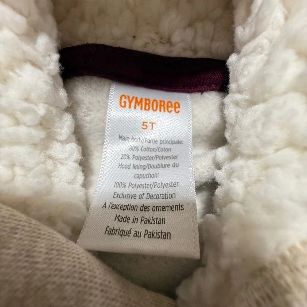 Gymboree Boys Raccoon Character Hoodie Sherpa Lined Hood Brown Tan 5T